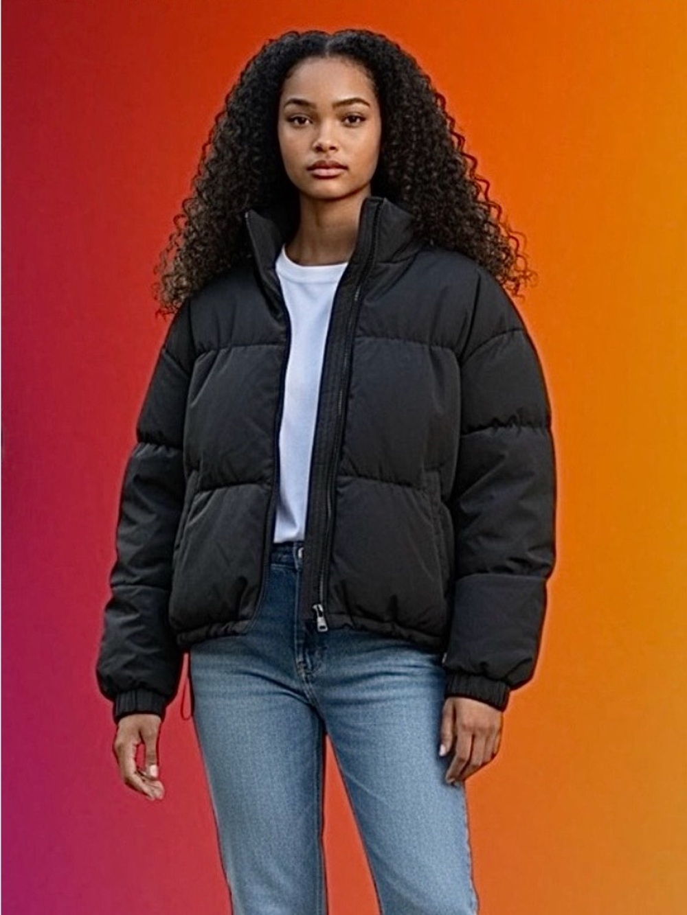H&M Black Cropped Puffer Jacket Size L